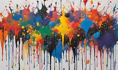 Fototapeta premium An abstract painting with splattered paint and drips, emphasizing randomness and spontaneity.