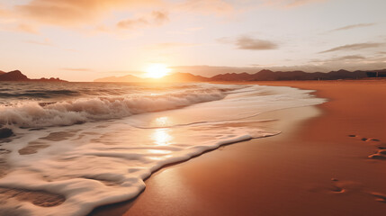 Obraz premium Landscape of the beach, ocean waves and beautiful sunset
