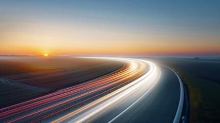 A large billboard is lit up in the night sky above a busy highway