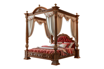 Luxurious four poster bed isolated on transparent background