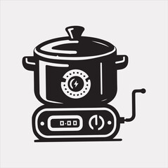 Electric pan Pressure Cooker silhouette vector on a white background