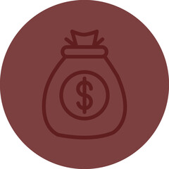 Money Bag Vector Line Maroon Circle Maroon