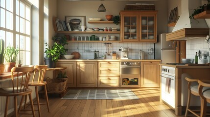 Home kitchen interior with wooden sink