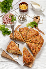 Ham and cheese triangle american scones, top view