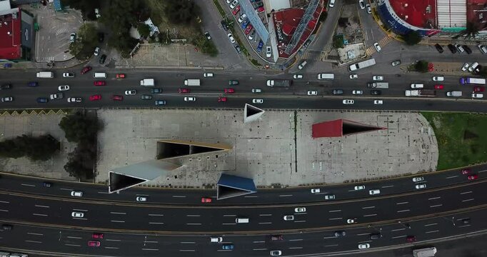Top-down shot of the core of the Satelite towers in the state of Mexico, adjacent to Mexico City