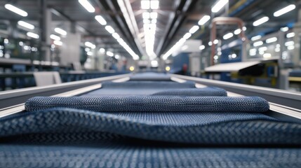 A view of fabric being processed in a contemporary textile factory, emphasizing precision and quality.