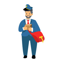 Postman Character Illustration in Flat Design and Shape. Cartoon Vector Isolated on White Background.