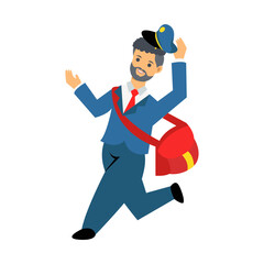 Postman Character Illustration in Flat Design and Shape. Cartoon Vector Isolated on White Background.