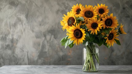 Sunflower flower arrangements in a vase. Product photography