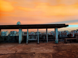 The sunset at the building rooftop