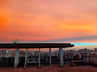 The beautiful sunset on the rooftop.