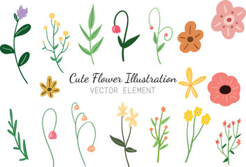 Cute Trendy Abstract Flower Vector Element Illustration Hand Drawn Collection