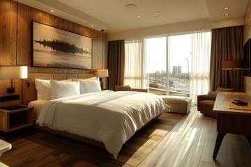 Hotel Room With Modern Minimalist: Clean lines, neutral colors, and uncluttered space with sleek furniture