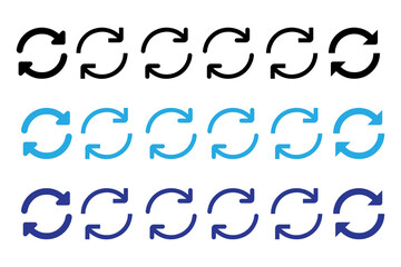 Circle arrow icons set. Round reload, restart, recycle and repeat symbol. One, two, three and four arrow in loop. Round reload sign, repeat icon. Vector illustration isolated on white background.
