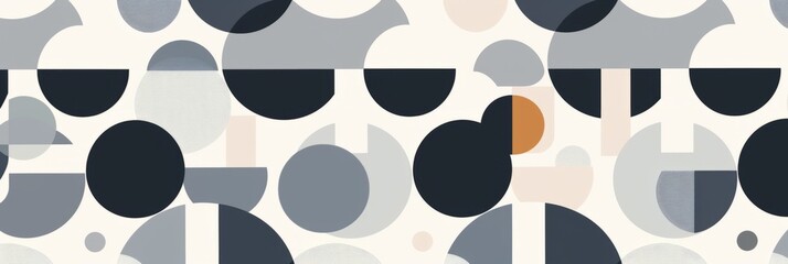 Fototapeta premium A white background with many overlapping circles in black, gray, and a single orange circle