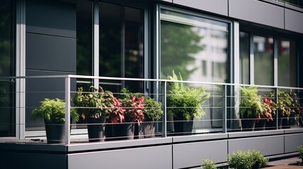 Fototapeta premium Cozy modern apartment balcony with sleek aluminum railings for a relaxing outdoor retreat