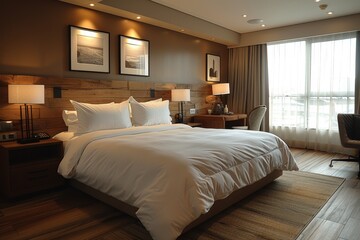 Hotel Room With Modern Minimalist: Clean lines, neutral colors, and uncluttered space with sleek furniture
