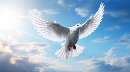 White dove elegantly flying in the sky at a poignant and heartfelt funeral ceremony