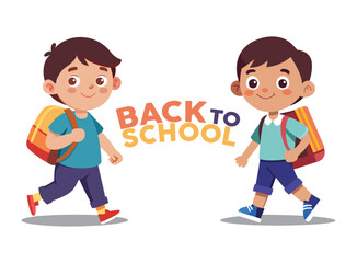 A lively vector illustration of school kids carrying school bags, radiating joy and excitement as they head back to school. This cheerful and colourful design is perfect for greeting cards and social 