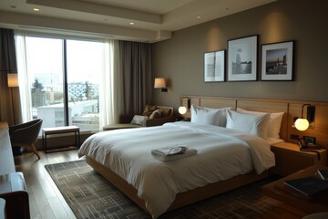 Hotel Room With Modern Minimalist: Clean lines, neutral colors, and uncluttered space with sleek furniture