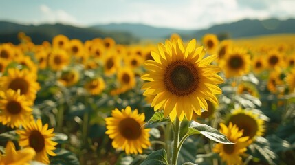 Obraz premium Sunflower field in summer or autumn