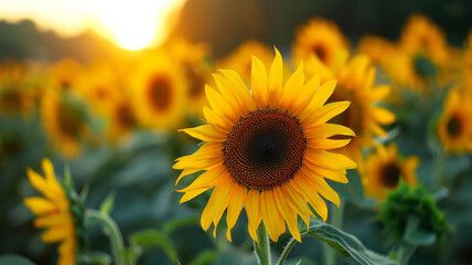 Fototapeta premium Sunflower field in summer or autumn