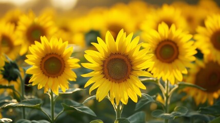 Obraz premium Sunflower field in summer or autumn