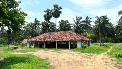 Indian village style tiled roof house.Architecture of old heritage Indian house with Roof top. Indian Architecture design.
