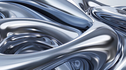 3d rendering wave chrome metallic band. Flowing abstract metal shape. Stock Illustration