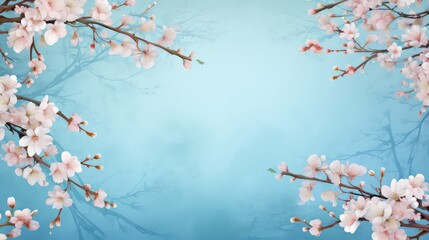 Frame of Sprigs Sakura Cherry Blossoms on pink background.Holiday Concept of spring, 8 march, mother day, april, may, Persian new year.