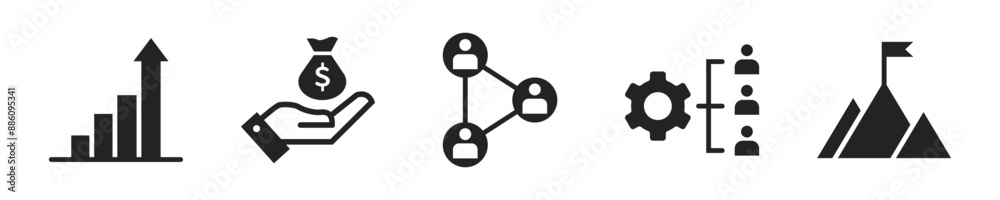 Poster management icon set. set of 5 outline icons related to business management. linear icon collection. 