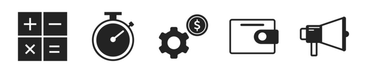 Fototapeta premium Management icon set. Set of 5 outline icons related to business management. Linear icon collection. Business management outline icons collection. Editable stroke. Vector illustration.