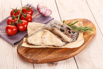 Raw wolffish steak for cooking