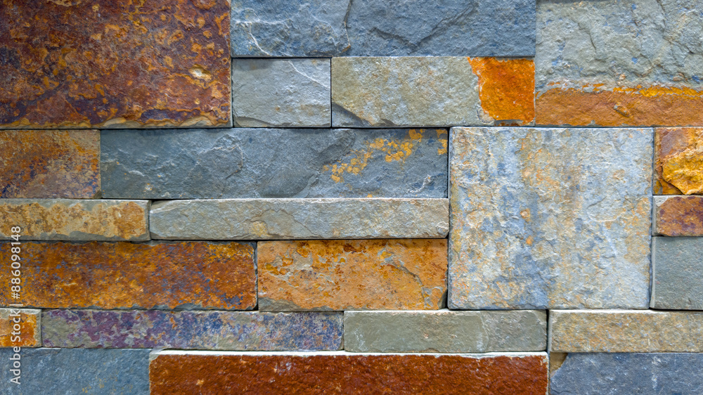 Wall mural background old brick wall texture grungy rusty blocks of stonework line color horizontal architectur