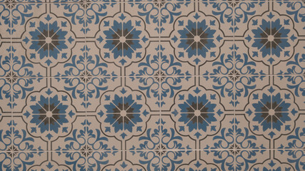 azulejos texture background with floral motifs in tiles floor