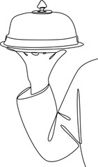 Restaurant and cooking utensils one line art illustration