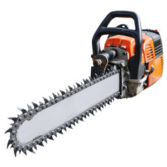 Fototapeta premium Chainsaw for Cutting Trees Isolated on Transparent or White Background, PNG