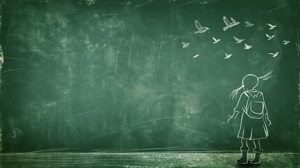 A Girl Dreaming of Freedom on a Chalkboard