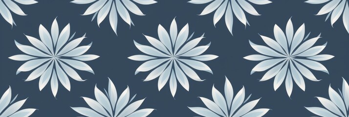 A pattern of white stylized flowers against a dark blue background