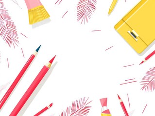 Colorful school supplies in a minimalist vector illustration.