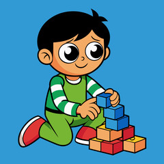 cute kid play in blocks