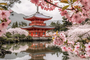 Fototapeta premium Hanami is a Japanese holiday that celebrates the arrival of spring and the beauty of cherry blossoms (sakura).