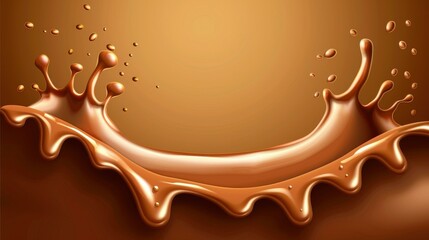 A stunning 3D illustration of a melted chocolate background with liquid dessert drink and wavy cocoa swirls. Realistic and delicious