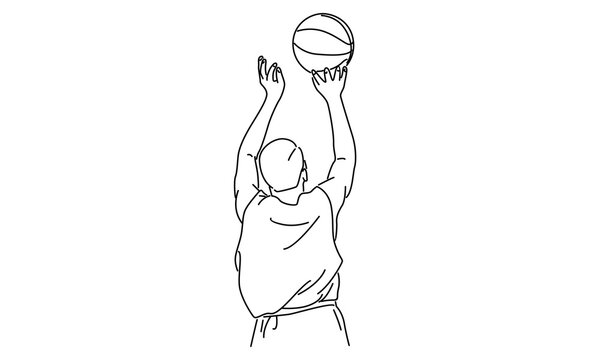 basketball player shooting ball, line art clip art preview