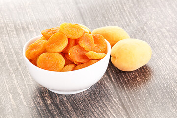 Dried apricot heap in the bowl