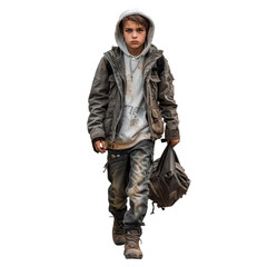 Survivor Teen Boy Isolated on Transparent or White Background, PNG