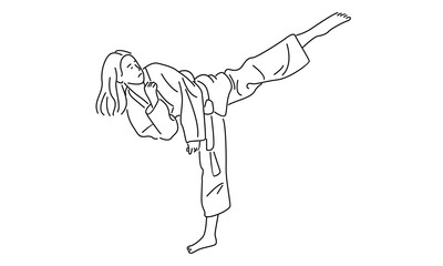 line art of female karate illustration