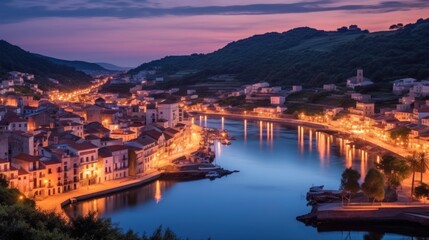 Obraz premium Coastal Town at Twilight