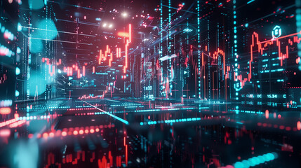 Fototapeta premium Dynamic Trading: AI-Enhanced Financial Platform with Stock Market Visualization in 16:9 Format