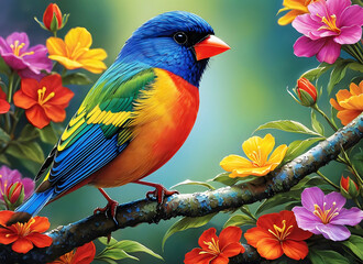 Fototapeta premium red and blue bird